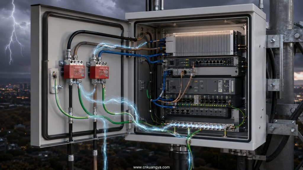 SPD for Telecom protecting AC power and copper communication lines in an outdoor cabinet