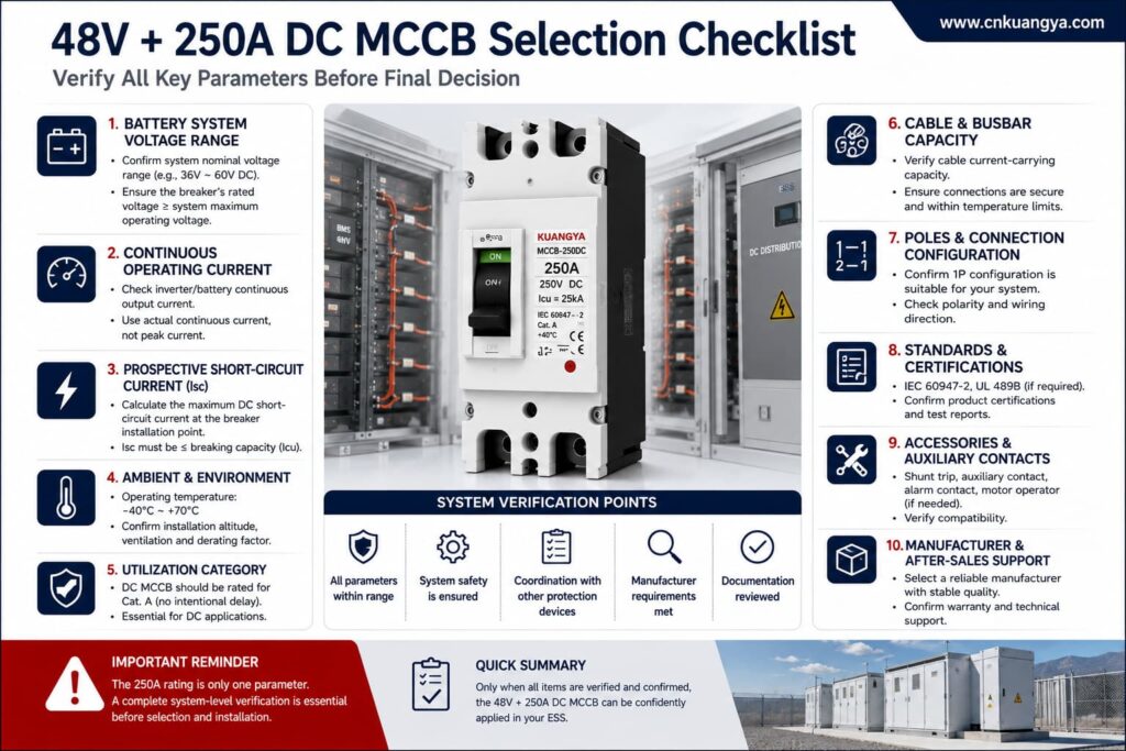 250A DC MCCB compatibility RFQ checklist for ESS buyers