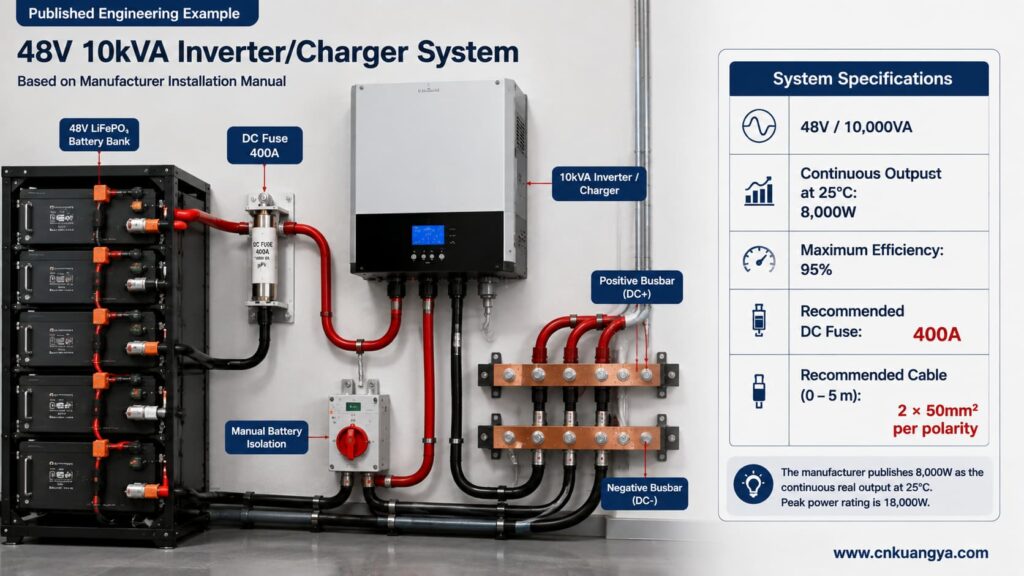 48V 10kVA inverter system with 400A DC fuse and parallel battery cables