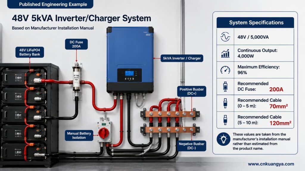 48V 5kVA inverter system with 200A DC fuse and battery cables