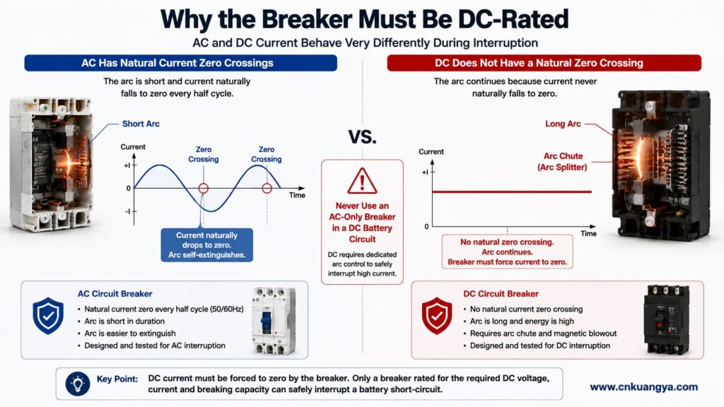 AC and DC circuit breaker arc interruption comparison