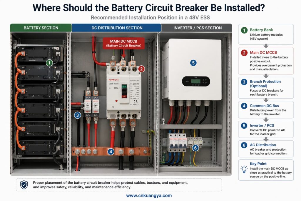 Recommended battery circuit breaker installation position in a 48V ESS