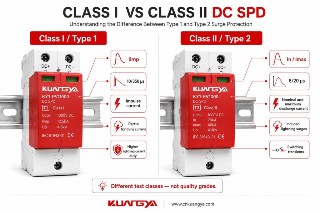 Class I Type 1 vs Class II Type 2 DC SPD comparison