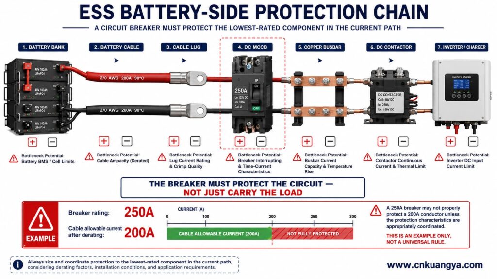 DC MCCB protecting battery cable busbar and ESS electrical components