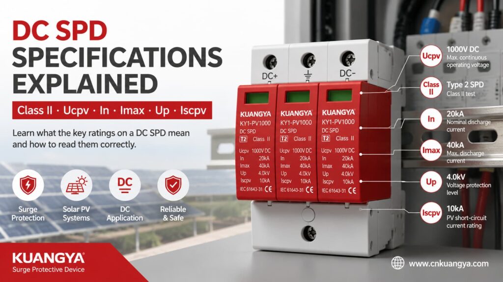 DC SPD specifications including Class II, Ucpv, In, Imax, Up and Iscpv