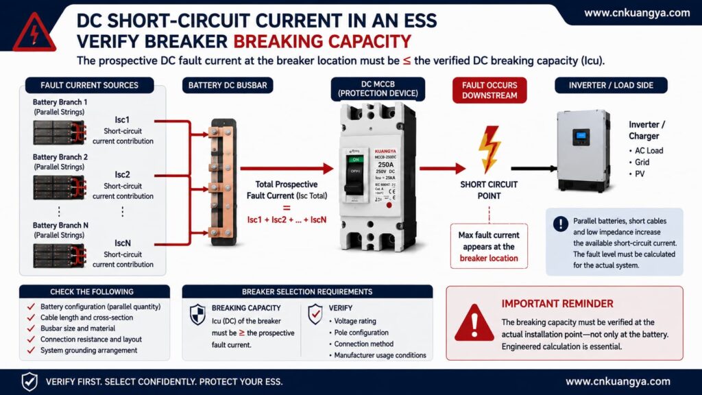 Prospective DC fault current and breaker breaking capacity in a battery ESS