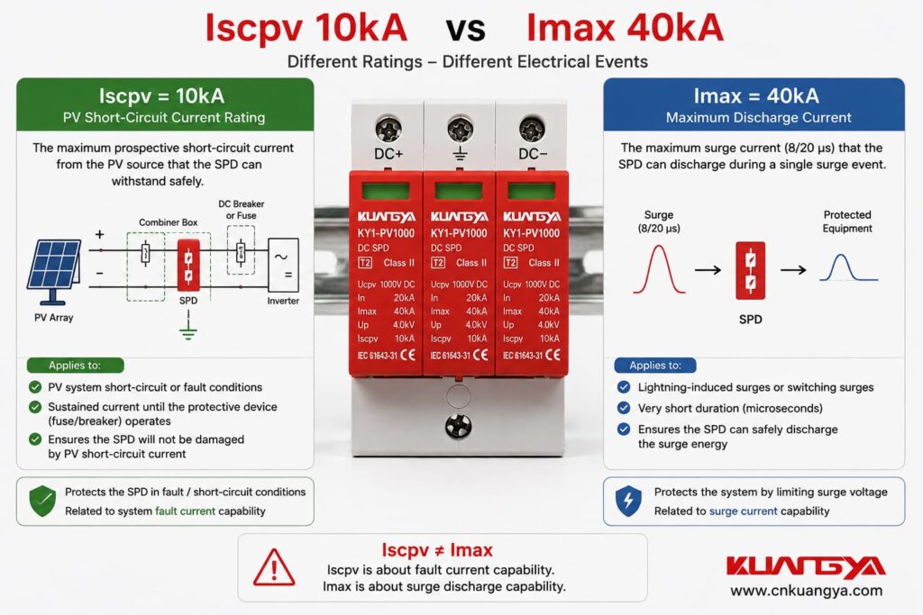 Iscpv 10kA vs Imax 40kA photovoltaic DC SPD comparison