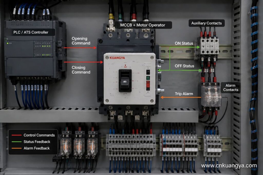 MCCB remote operation with motor operator and status feedback