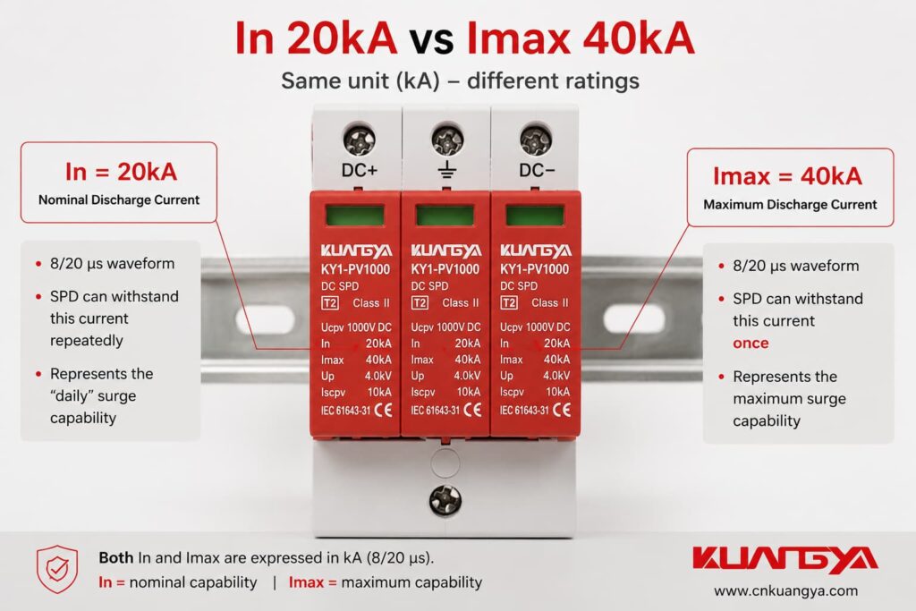 SPD In 20kA vs Imax 40kA explained for a Type 2 DC SPD