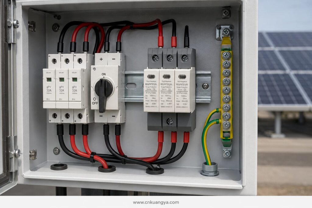 Type 2 DC SPD installed in a photovoltaic combiner box