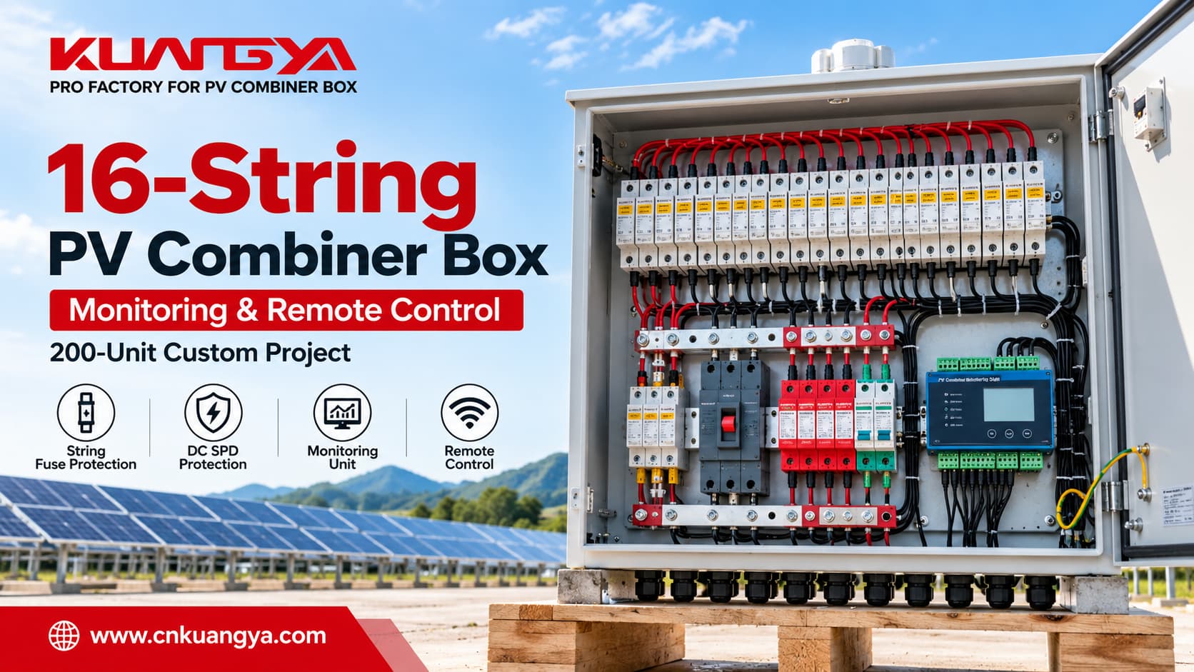 16-string PV combiner box with monitoring and remote control
