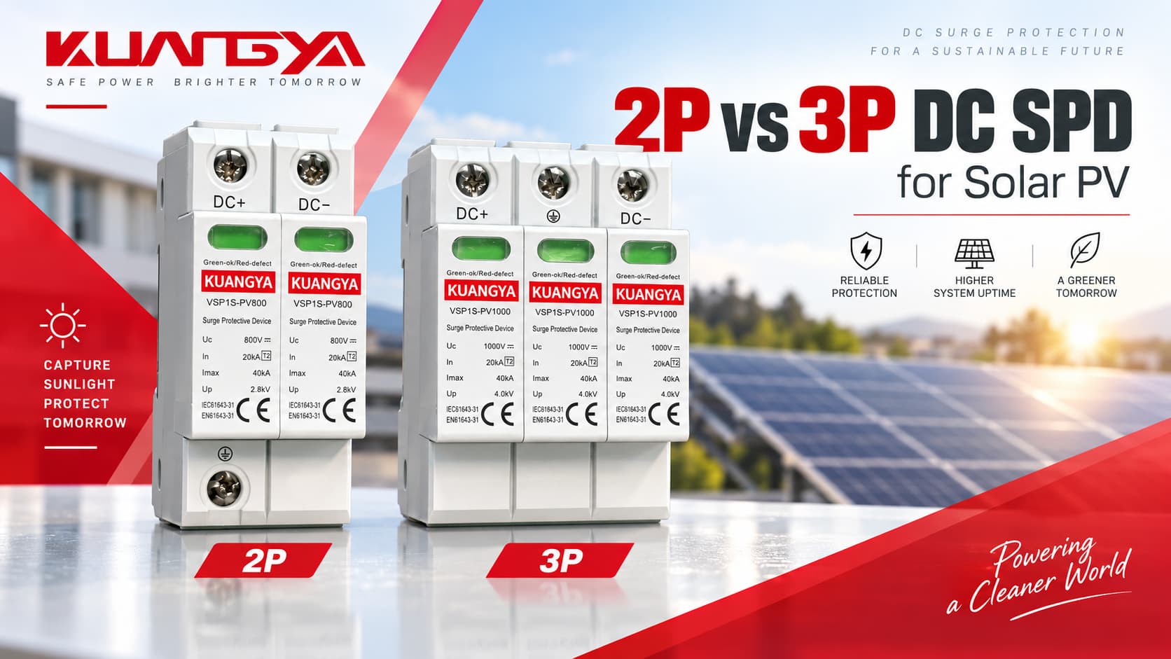 2P vs 3P DC SPD for solar PV side-by-side comparison