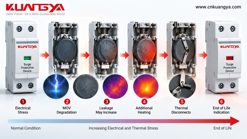 MOV degradation process leading to SPD end-of-life indication