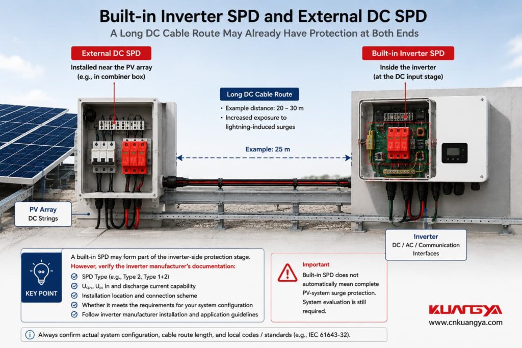 Built-in inverter SPD and external DC SPD layout