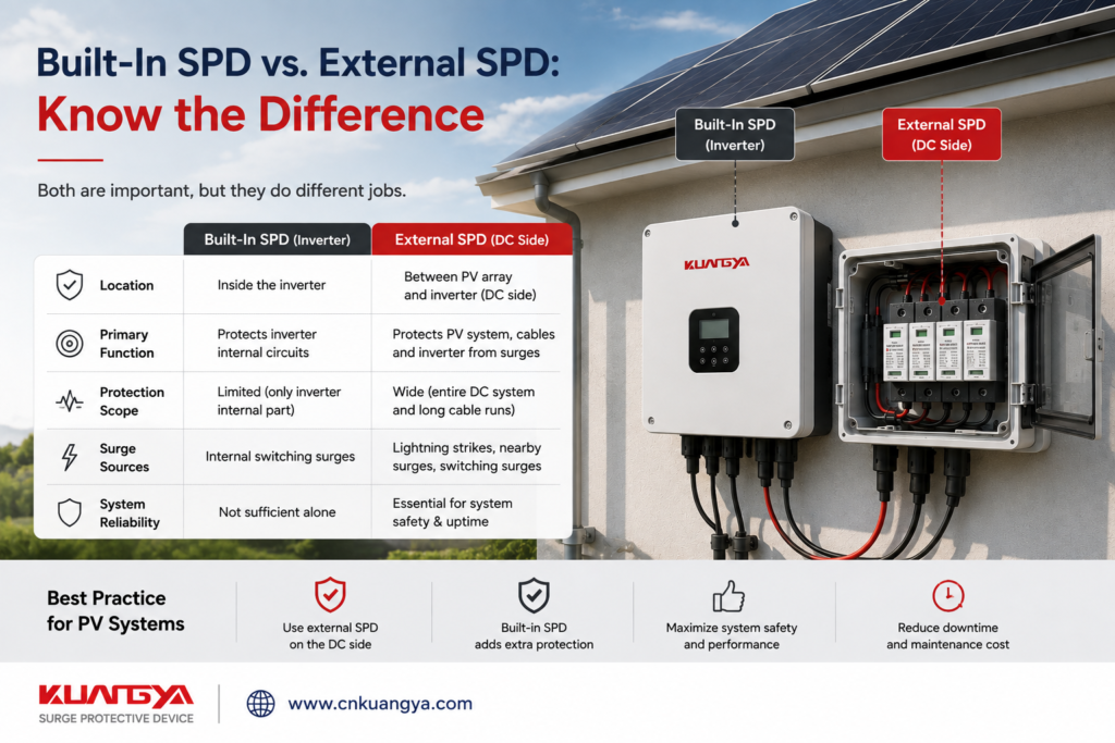 Built-in inverter SPD compared with external DC SPD in a PV system