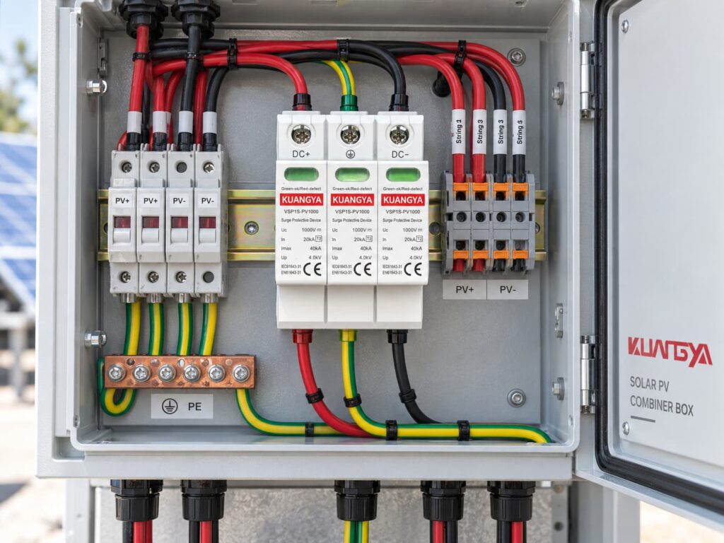 DC SPD installed inside a solar PV combiner box