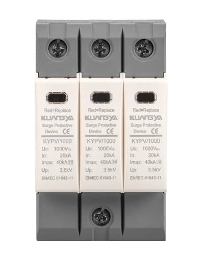 KUANGYA Type 2 DC SPD 1000V label showing Uc In Imax and Up