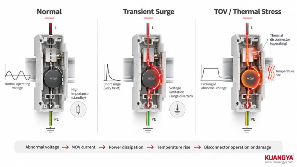 MOV behavior during transient surge and TOV