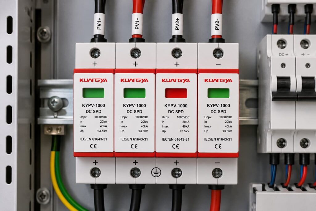 One SPD module showing red while the other surge protector modules remain green