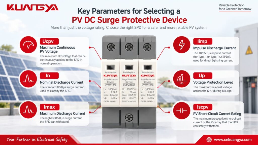 PV DC SPD selection parameters Ucpv In Imax Iimp Up and Iscpv