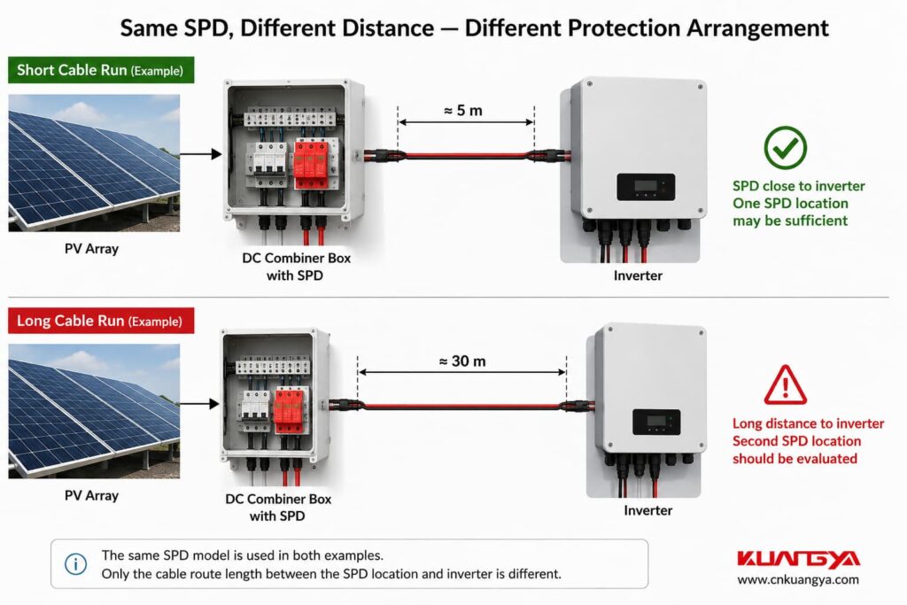 Short and long SPD distance from inverter comparison