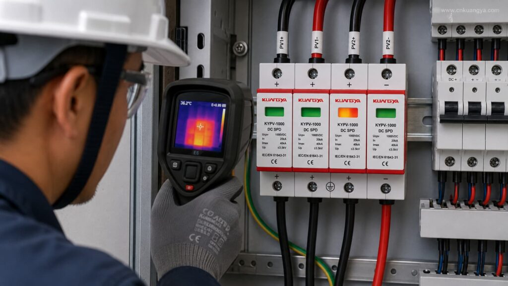 Thermal inspection of an SPD for abnormal heating and possible surge protector failure