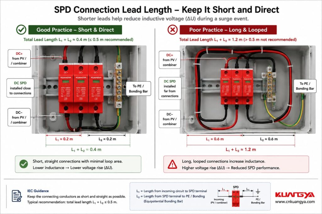 SPD connection lead length below and above 0.5 m
