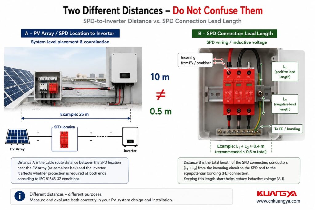 SPD distance from inverter versus SPD connection lead length