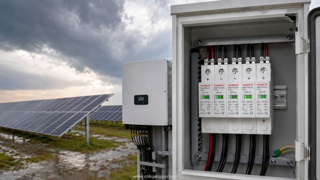 SPD remains green after a thunderstorm in a solar PV installation
