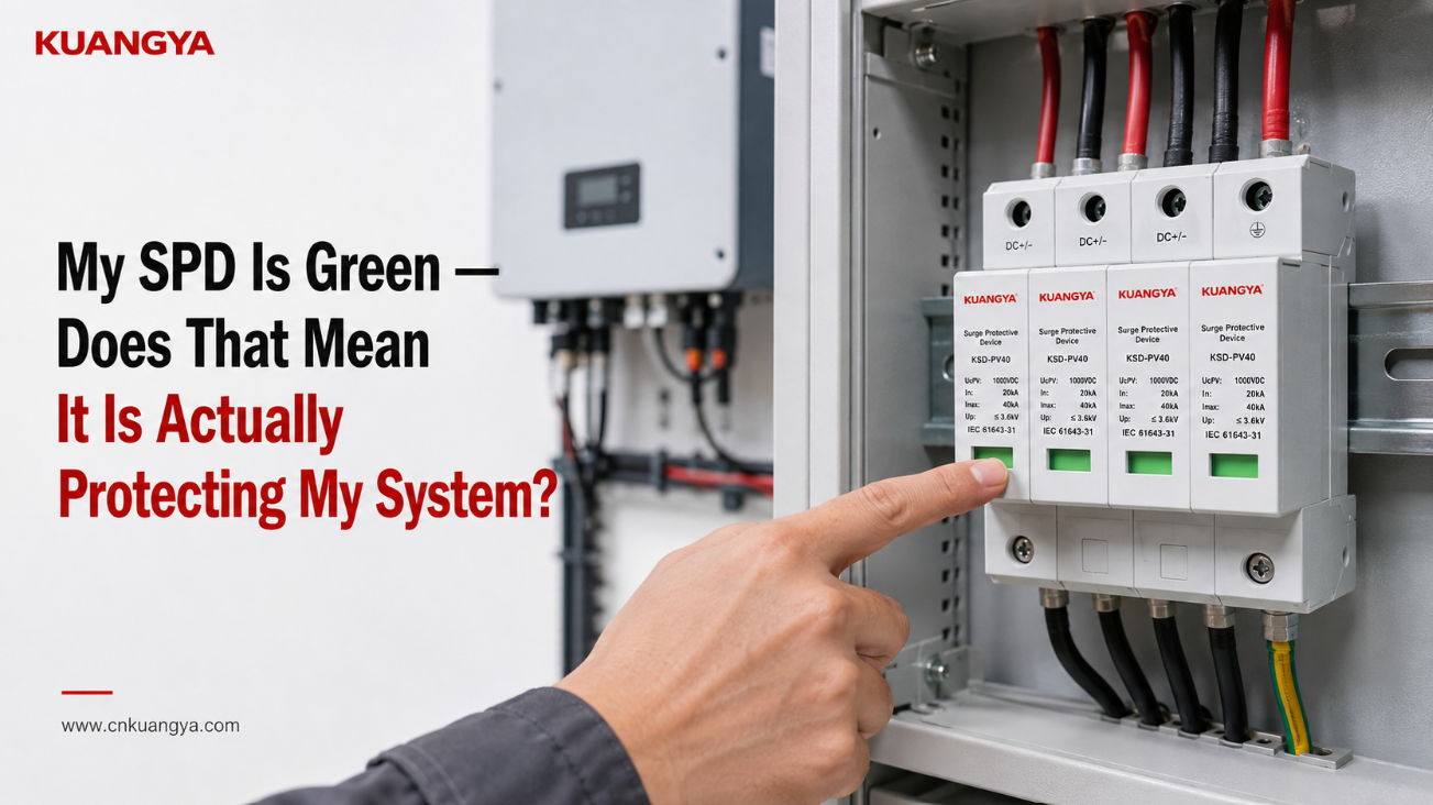 SPD green indicator on a DC surge protective device in a solar PV system