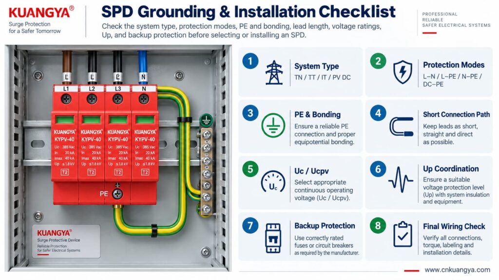 SPD grounding and PE installation checklist