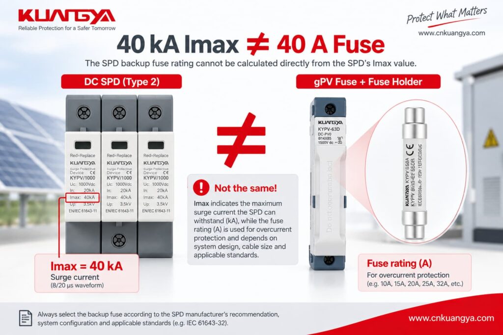 40 kA SPD Imax is not equal to a 40 A backup fuse