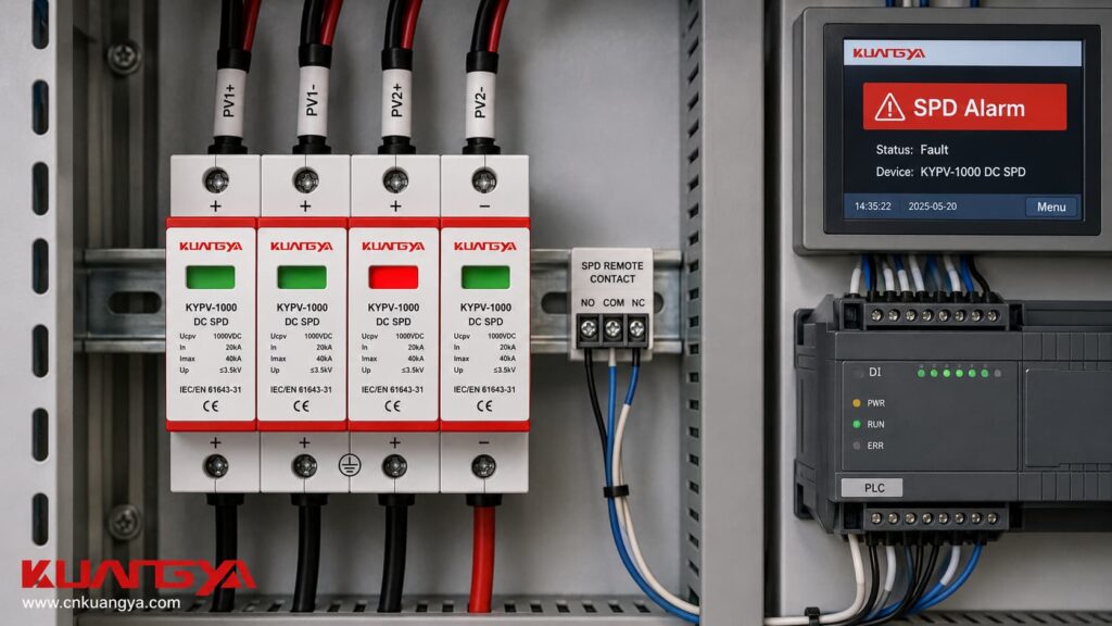 SPD remote alarm contact connected to an industrial monitoring system