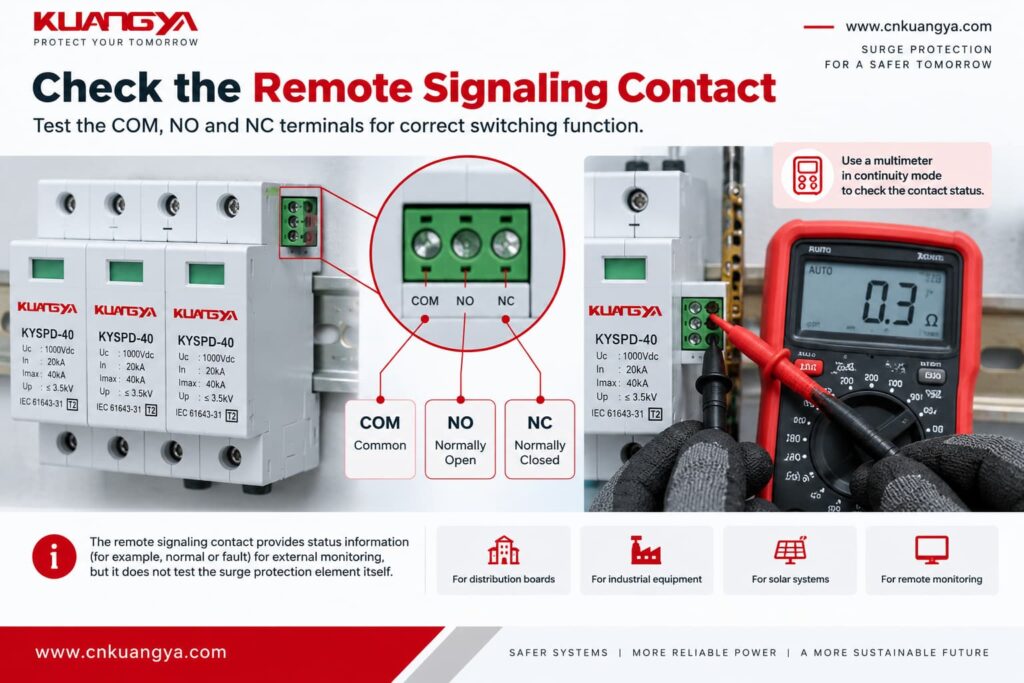 how to check SPD remote signaling contact COM NO NC