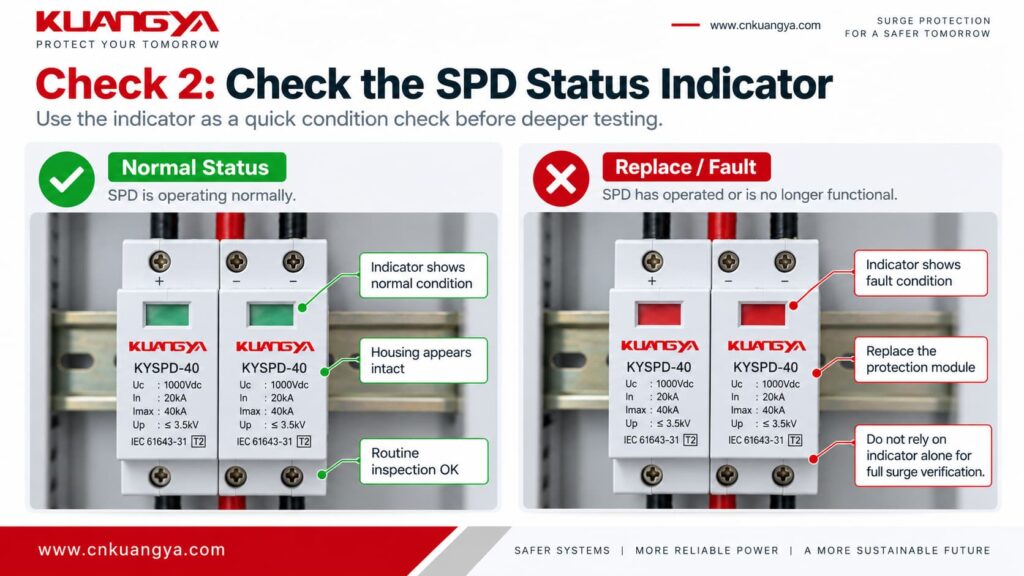 SPD status indicator normal and failure condition