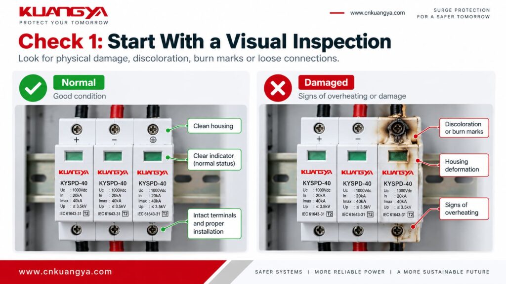 visual signs of SPD failure including burning melting and deformation