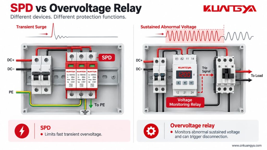 SPD vs overvoltage relay protection functions
