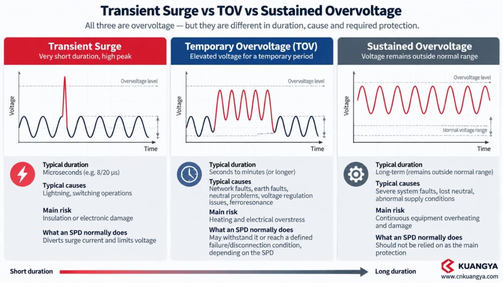 Transient surge vs TOV vs sustained overvoltage