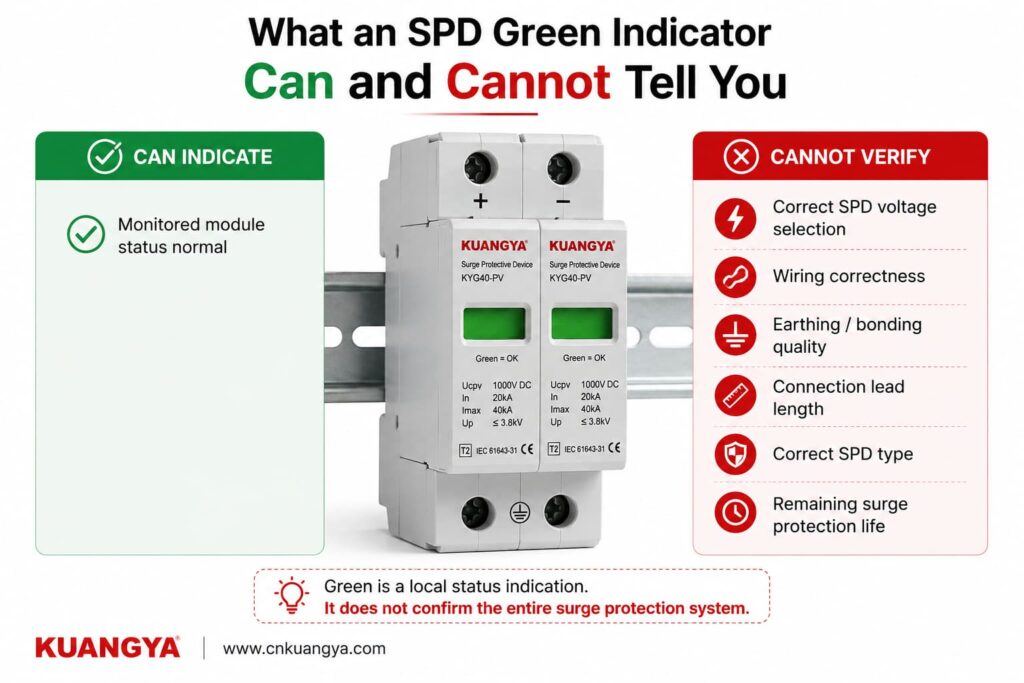 What an SPD green indicator can and cannot confirm in a solar PV system