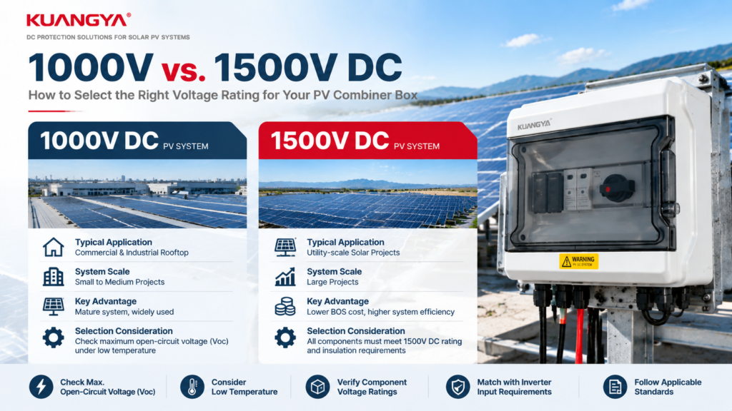 1000V vs 1500V DC solar PV combiner box voltage selection