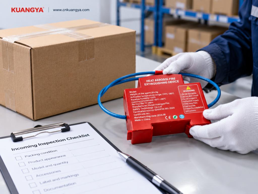Aerosol fire extinguisher inspection of packaging and product housing