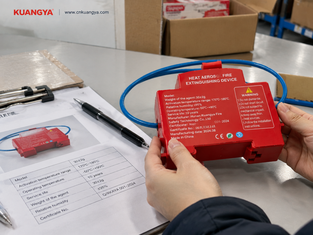 Aerosol fire extinguisher inspection of product label and model identification