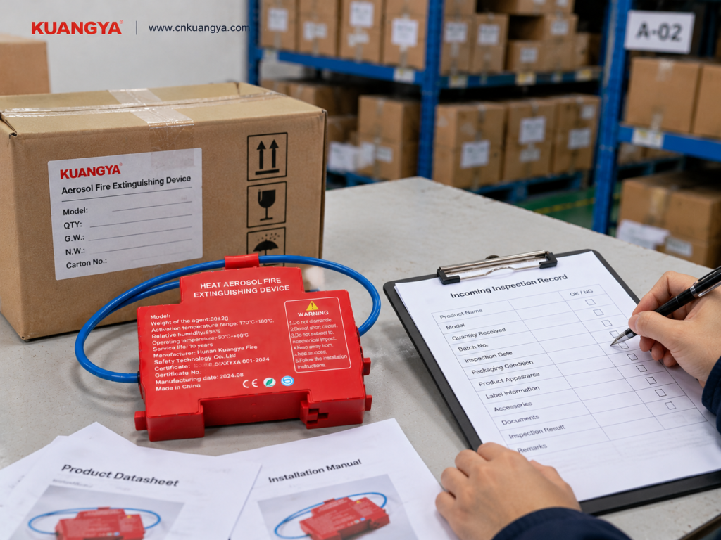 Aerosol fire extinguisher inspection records for storage and product traceability