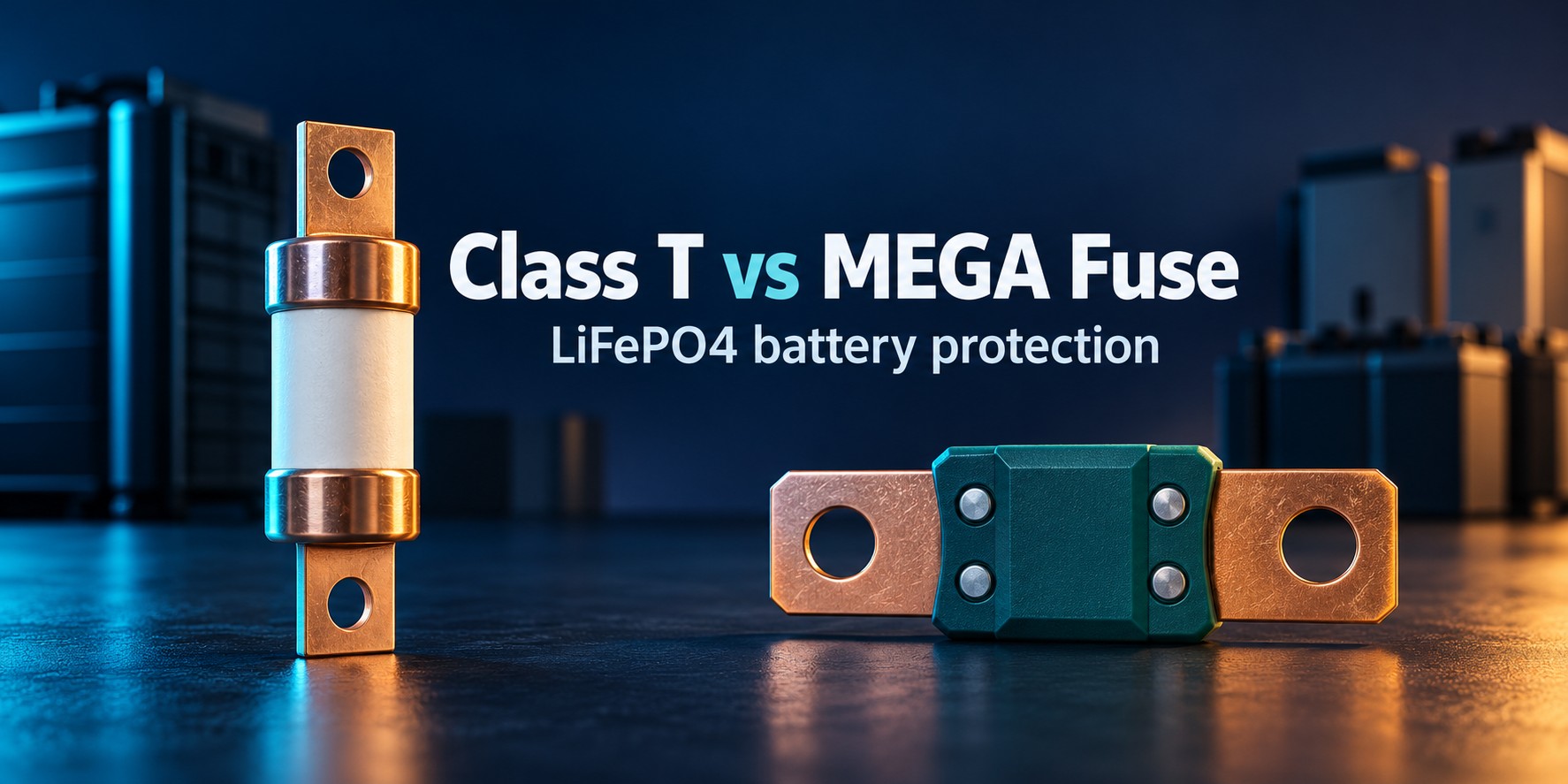 Class T vs MEGA fuse for LiFePO4 battery protection, illustrative comparison