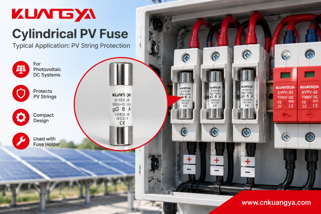 Cylindrical PV fuse used in solar string protection