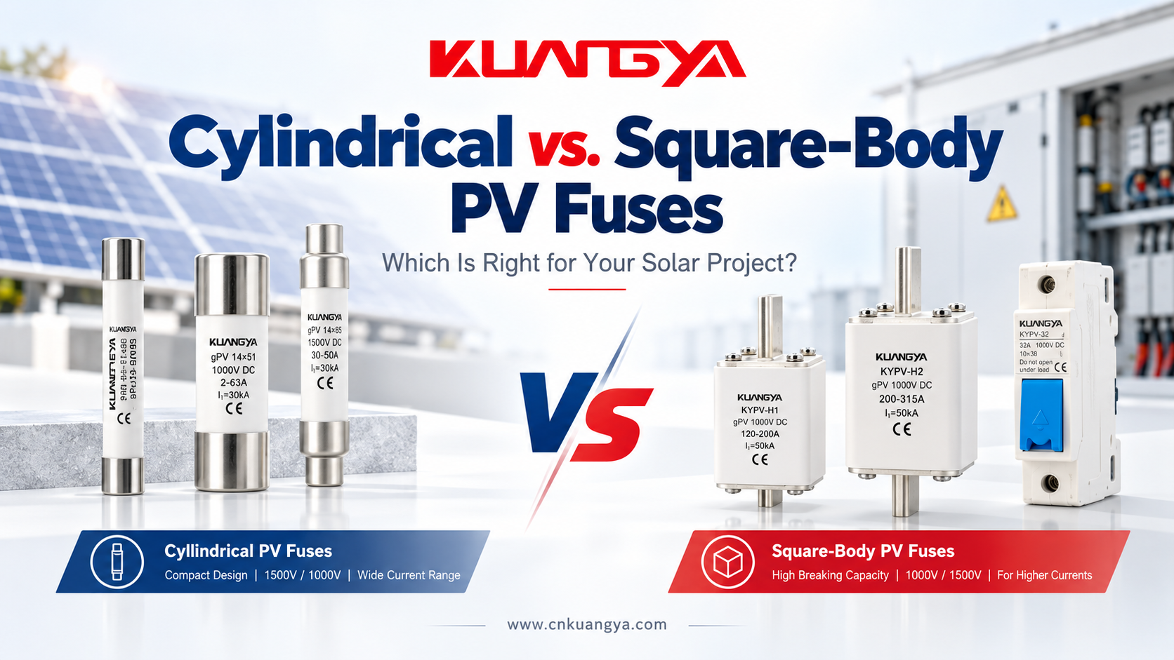 Cylindrical and square-body PV fuses for solar DC protection