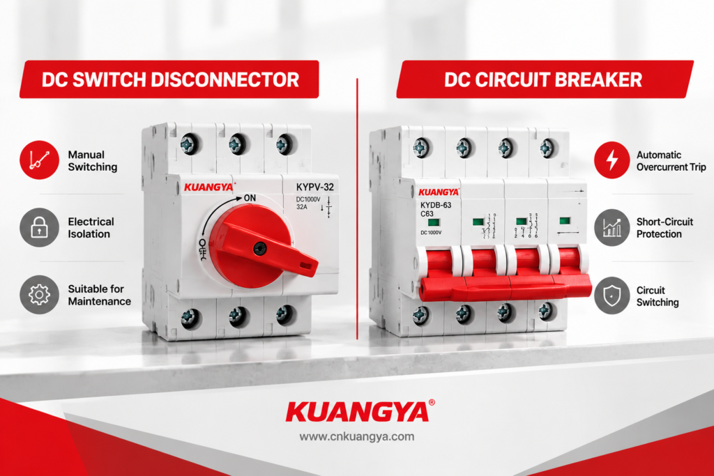 KUANGYA DC switch disconnector and DC MCB shown side by side