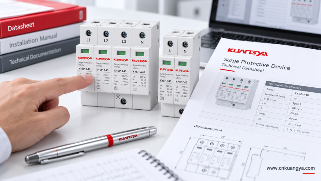 KUANGYA surge protective device ratings compared with a technical datasheet