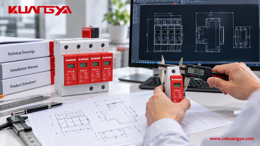 KUANGYA surge protective device dimensions and technical drawings for OEM electrical panel design