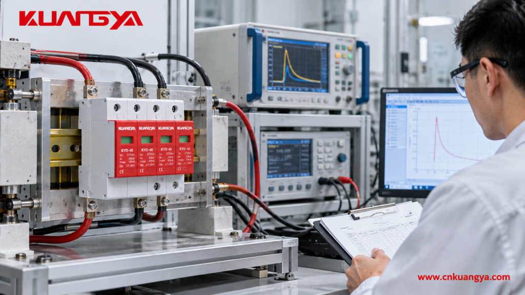 KUANGYA surge protective device in a simulated laboratory testing environment for SPD test report verification